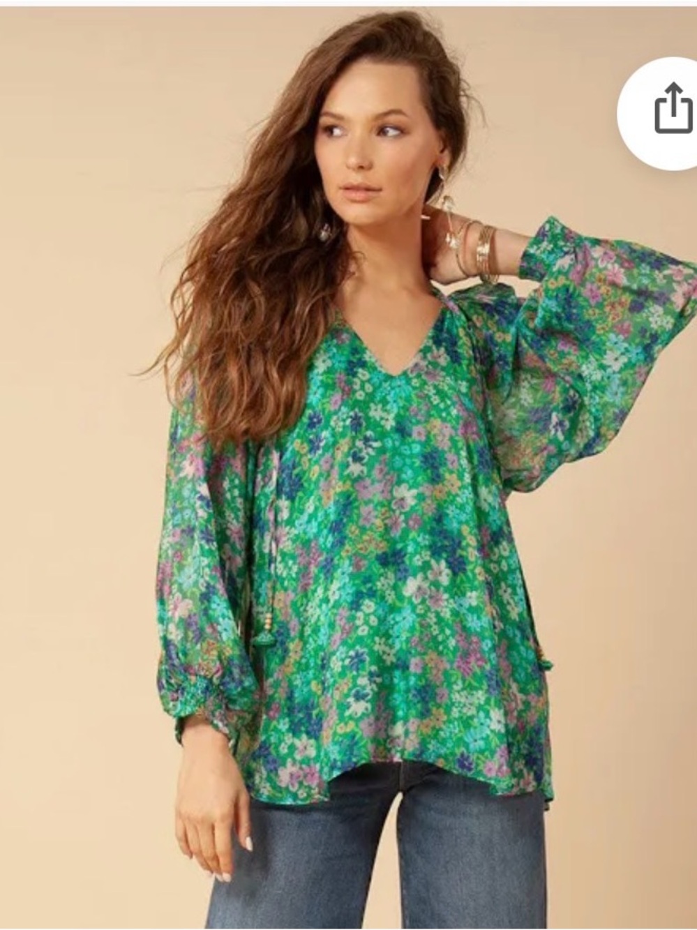 Hale Bob “Hailey” beautiful Green Floral chiffon Blouse